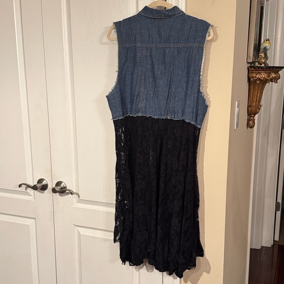 ORIGAMI Denim Vest Black Lace Bottom Boho Western Layering Piece Plus Size - Picture 9 of 13